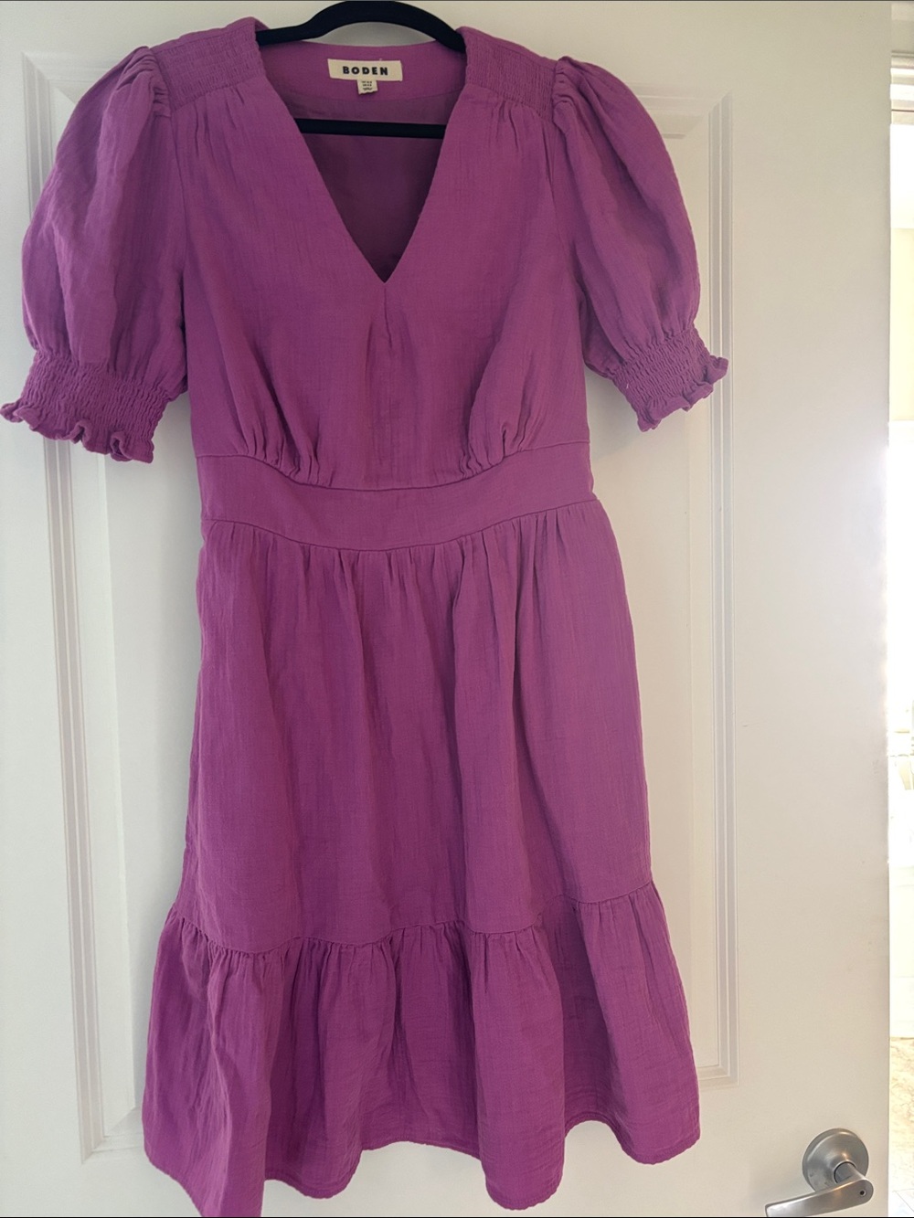 Boden Lavender-Pink Mini Dress with Puff Sleeves